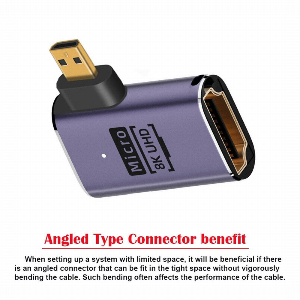Right Angled Micro HDMI Male to HDMI 2.1 Female UHD Extension Gold Converter Adapter Support 8K 60hz HDTV HD-023-D8K02
