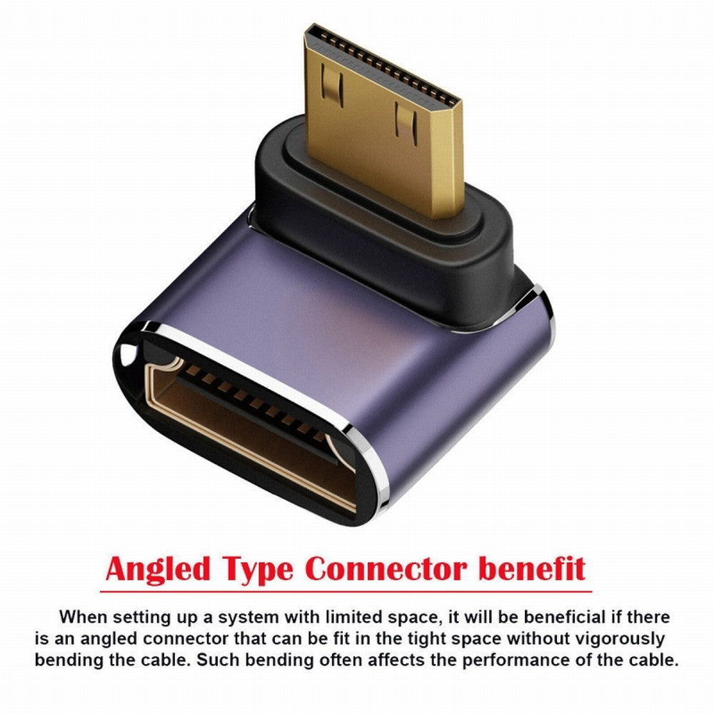 Down Angled Mini HDMI Male to HDMI 2.1 Female UHD Extension Gold Converter Adapter Support 8K 60hz HDTV HD-038-C8K04