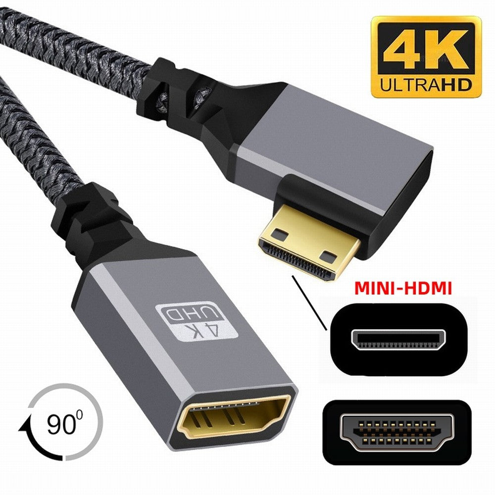 4K Type-C MINI HDMI 1.4 Male 90 Degree Right Angled to HDMI Female Extension Cable for DV MP4 Camera DC Laptop HD-004-RI