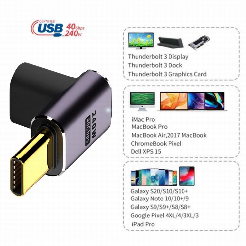 USB4 Type C Male to Female 240W Power 40Gbps Data 8K Video Adapter Low Profile Up Down Angled for NS Phone Laptop UC-025-DN