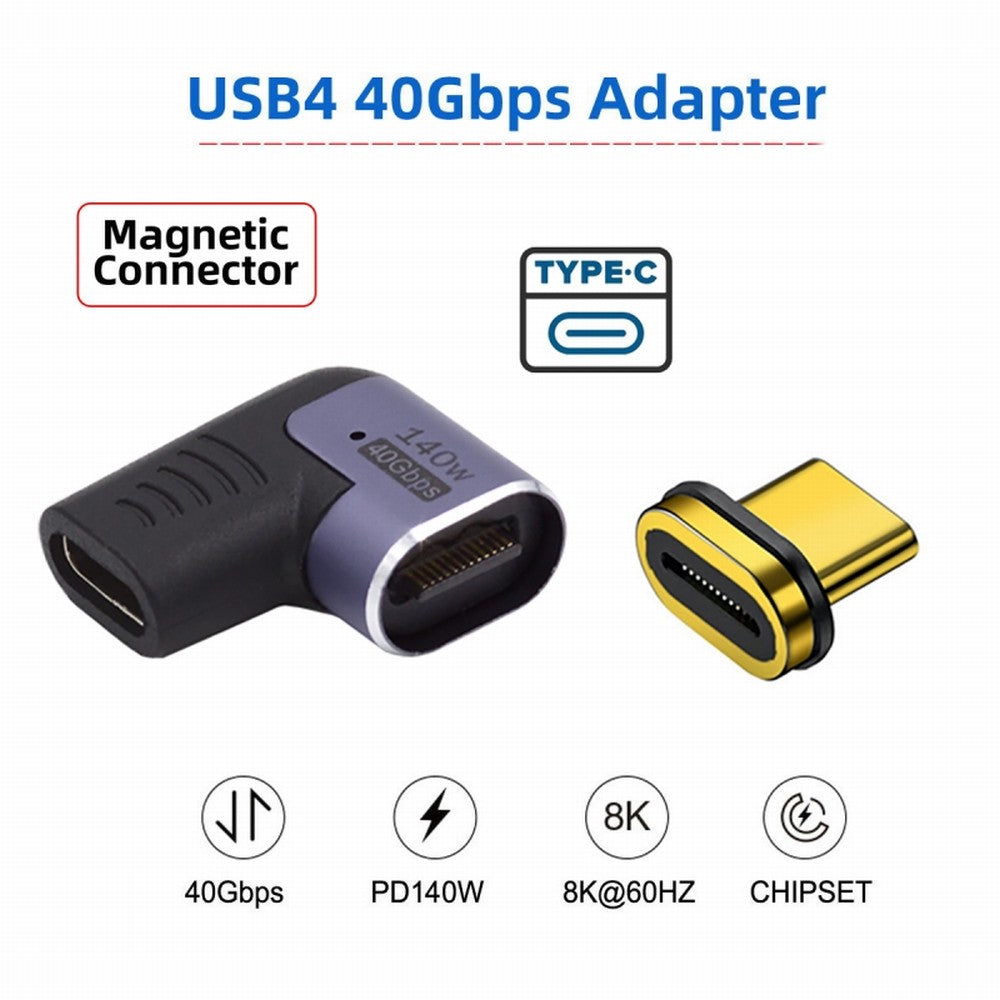 Magnetic Connector USB4 140W 40Gbps USB4 Type C Male to Female Left Right Angled Power Data 8K Video Adapter for Laptop Phone UC-062-RI