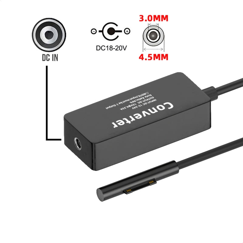 DC 4.5x3.0mm Jack 65W 20V 15V-24V to Surface Pro3 Pro4 Pro5 Pro6 Pro7 Pro8 Pro9 Book Pro Charge Cable PW-016-4530MM