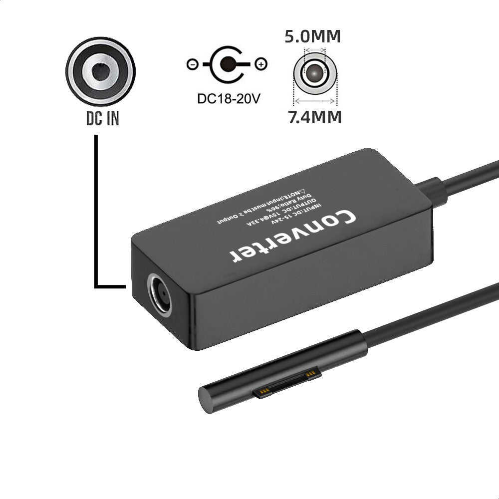 DC 7.4x5.0mm Jack 65W 20V 15V-24V to Surface Pro3 Pro4 Pro5 Pro6 Pro7 Pro8 Pro9 Book Pro Charge Cable PW-016-7450MM