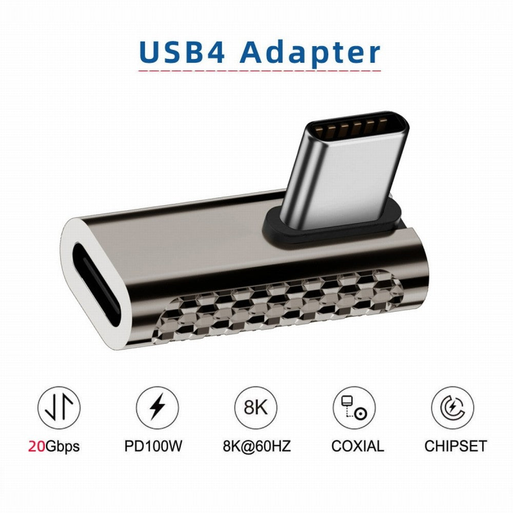 20Gbps USB4 Type C Male to Female Low Profile Right Angled 100W Power Data 8K Video Adapter for Laptop Phone UC-124-LP