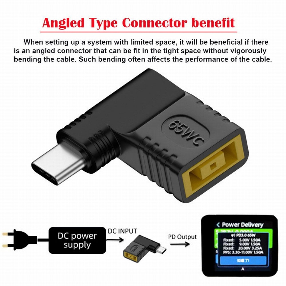 Rectangle Jack Thinkpad X1 Input to USB-C Type-C Angled 90 Degree Power Plug Charge Adapter for Laptop Phone UC-211-RI-1145MM