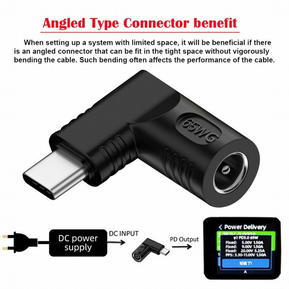 DC Jack 5.5x2.1mm Input to USB-C Type-C Angled 90 Degree Power Plug Charge Adapter for Laptop Phone UC-211-RI-5521MM