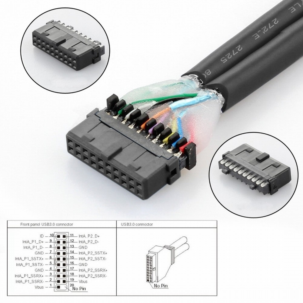 Dual USB 3.0 A Type Female to Motherboard 20/19 Pin Box Header Slot Adapter 5Gbps Horizontal Type PCBA U3-079-RI