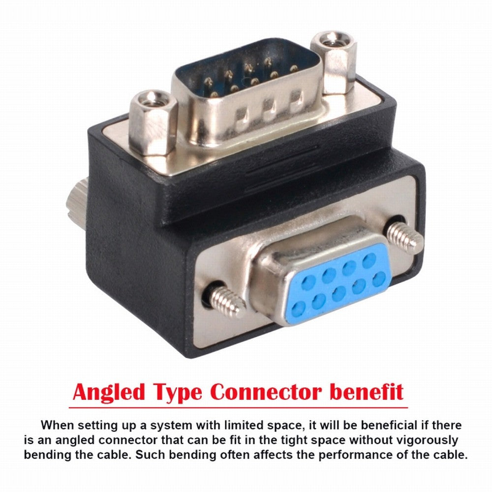 D-Sub RS232 9Pin DB9P Male to Female Down Angled 90 Degree Extension Adapter DB-016-DN