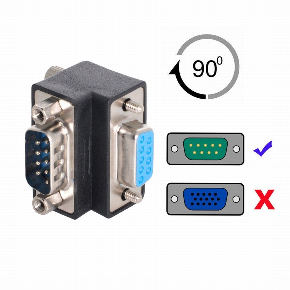 D-Sub RS232 9Pin DB9P Male to Female Up Angled 90 Degree Extension Adapter DB-016-UP