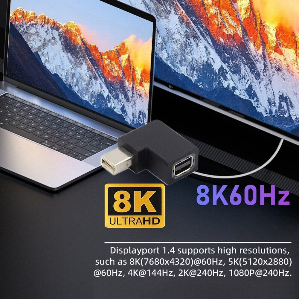 Angled Mini DisplayPort 1.4 Male to Mini DP Female 8K 60hz Adapter Ultra-HD UHD 4K 144hz 7680*4320 for Video PC Laptop Monitor DP-036-8K07