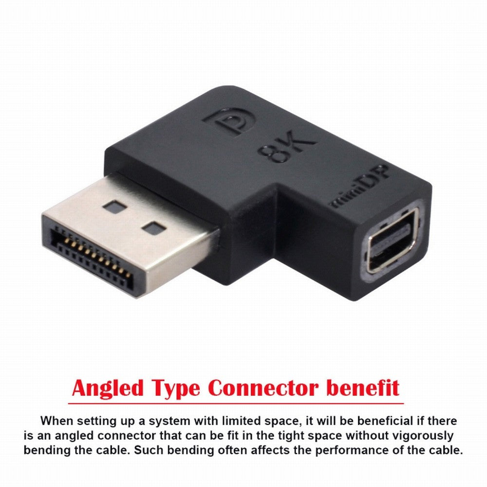 Angled DisplayPort 1.4 Male to Mini DP Female 8K 60hz Adapter Ultra-HD UHD 4K 144hz 7680*4320 for Video PC Laptop Monitor DP-036-8K08