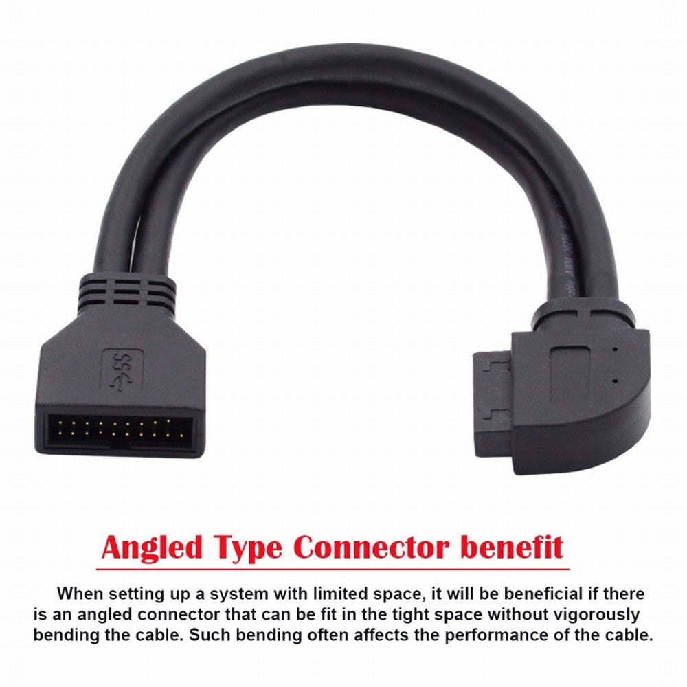 Right Angled USB 3.0 20Pin 19Pin Male to Female Extension 5Gbps Cable 90 Degree for Motherboard Mainboard U3-082-RI