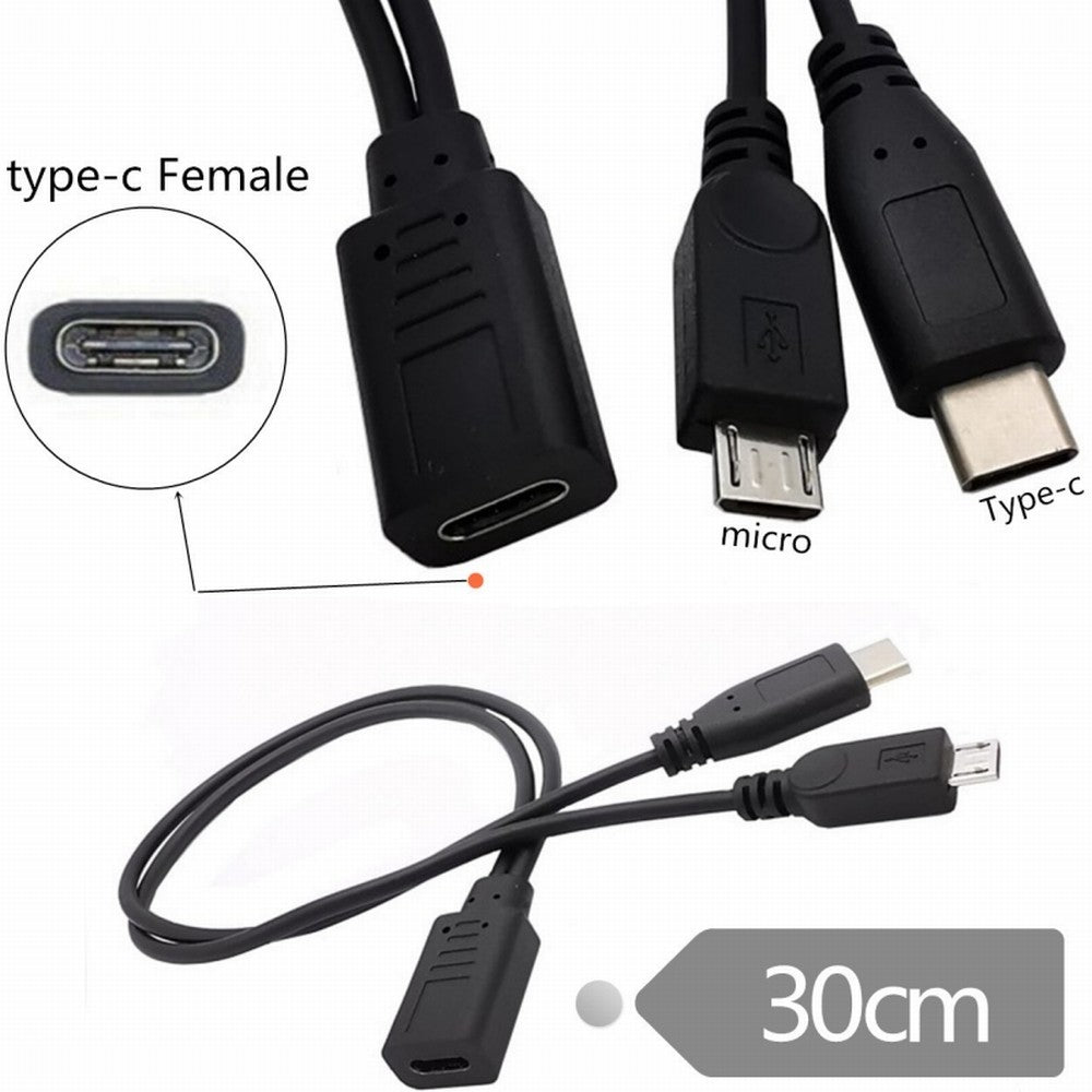 Type-C USB-C Female to USB-C Type C USB 3.1 & Micro USB Male Splitter Extension Charge Cable U2-069-TC001