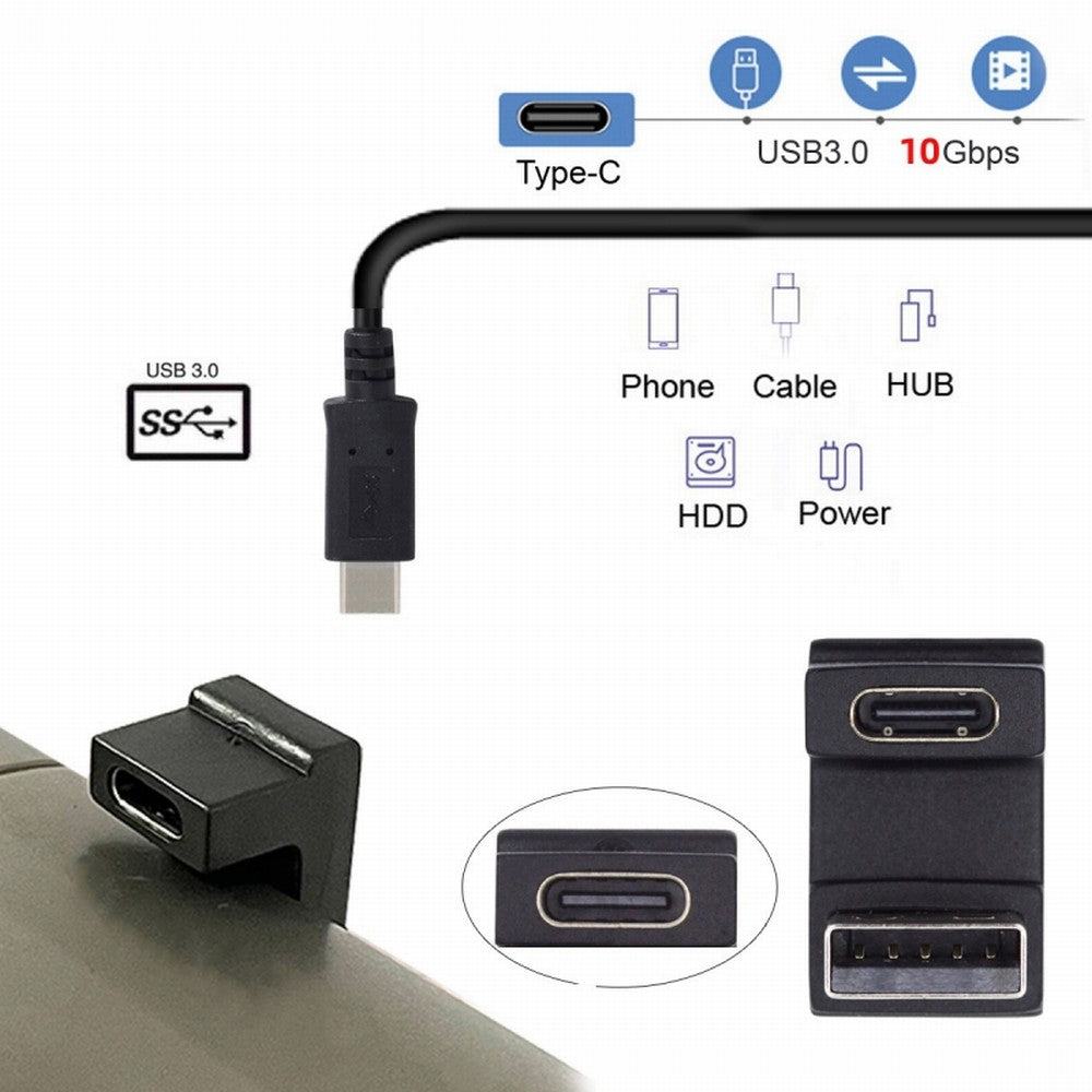 USB-C Type C Female Up Opposite U Shape Back Angled to USB 3.0 A Male Data Adapter for Laptop Desktop UC-067-OU