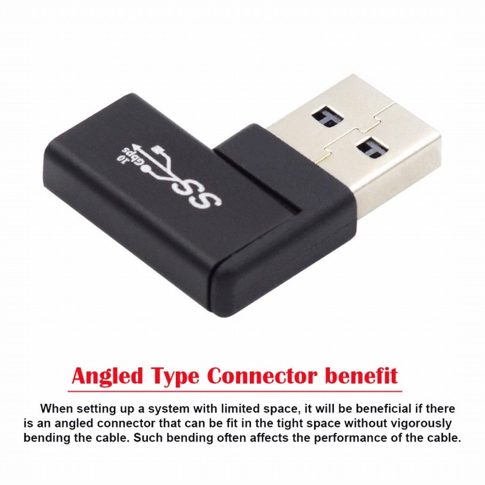 USB-C Type C Female to USB 3.0 A Male Data Adapter Flat Horizontal 90 Degree Right Angled for Laptop Desktop UC-067-RF