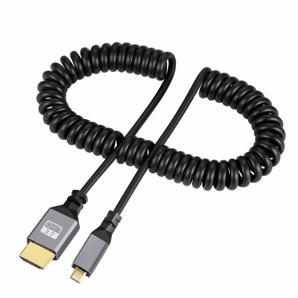 Micro HDMI 2.0 Male to HDMI Male 4K 60hz Stretch Coiled Cable Straight Connector for HDTV Computer Laptop Monitor HD-037-BK