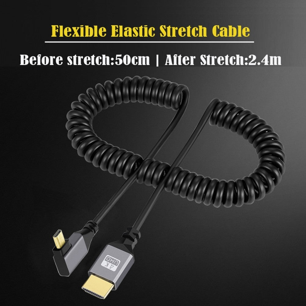 Micro HDMI 2.0 Male to HDMI Male 4K 60hz Stretch Coiled Cable Left Angled 90 Degree for HDTV Computer Laptop Monitor HD-037-LE