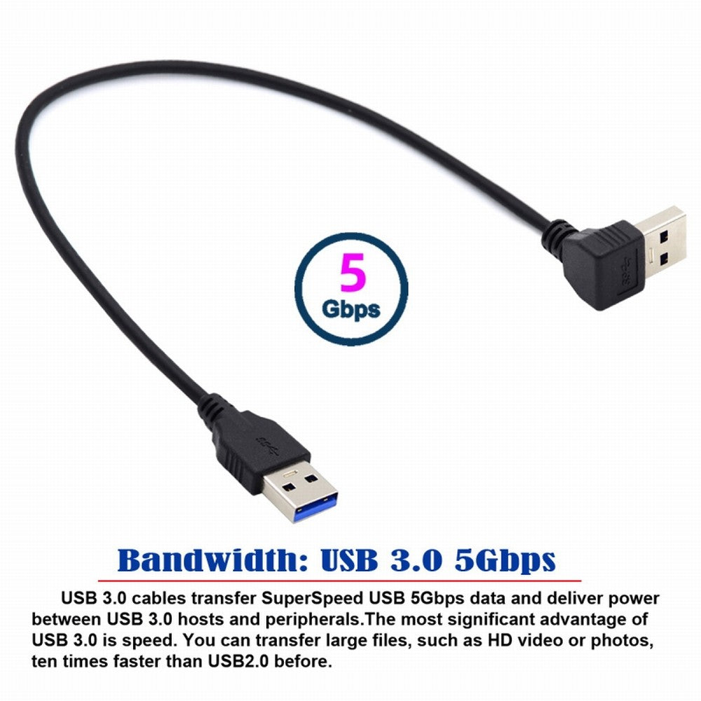 Angled USB 3.0 Type-A Male to Straight 3.0 Type-A Male Data 5Gbps Cable 90 Degree Down Angled 40cm U3-069-DN