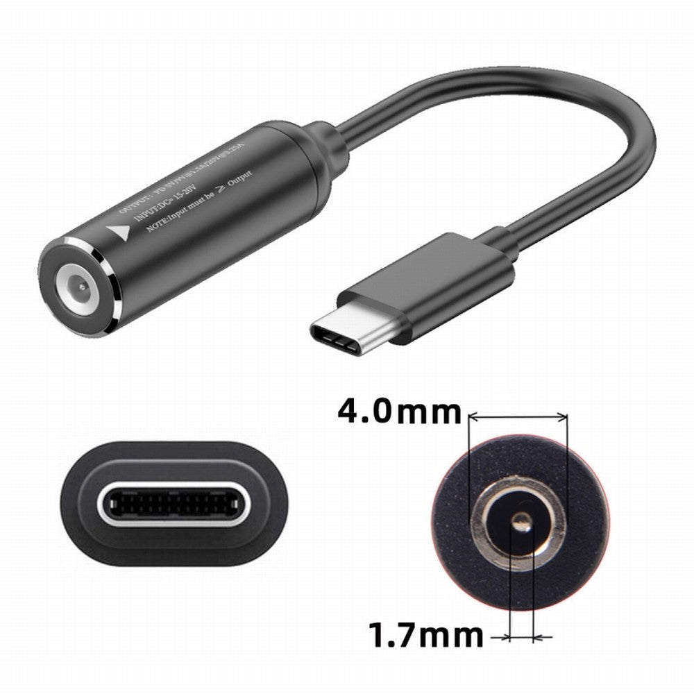 DC Jack 4.0x1.7mm Input to USB-C Type-C Power Plug Charge Cable for Laptop Phone PD9V 5V 20V UC-149-4017MM