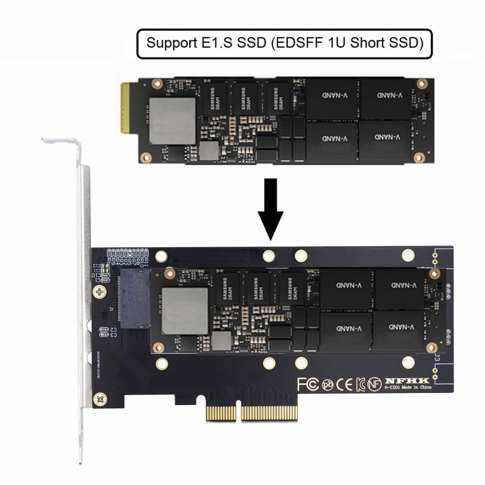 PCI-E4.0 4X Host Adapter to NVMe Ruler 1U GEN-Z EDSFF 5.9mm 8.0mm Thickness Short SSD E1.S Carrier Adapter SF-036-BK
