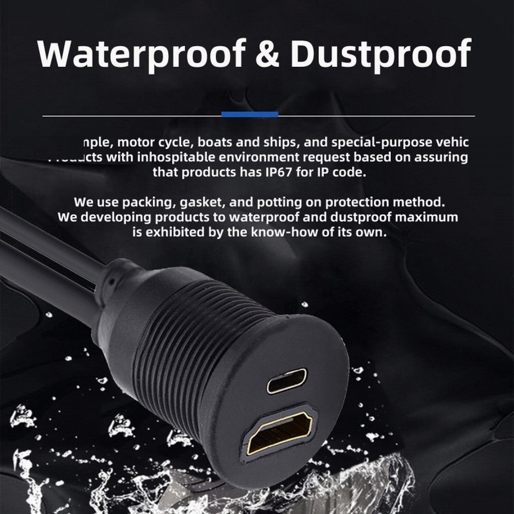 Waterproof Dustproof USB-C Type-C USB &HDMI 4K Extension Flush Car Latch Mount Extension Cable for Dashboard Panel HD-022-1.0M