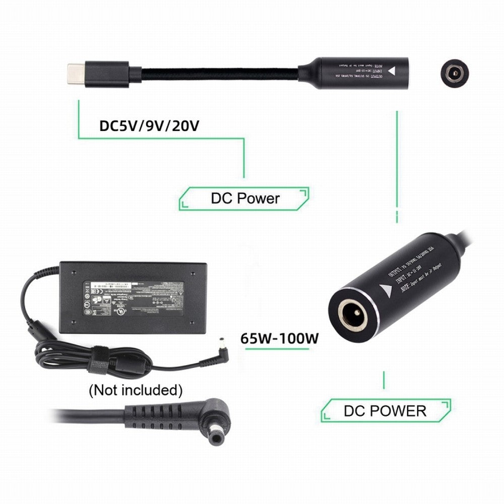 DC Jack 2.5x0.7mm Input to USB-C Type-C Power Plug Charge Cable for Laptop Phone PD9V 5V 20V UC-149-2507MM