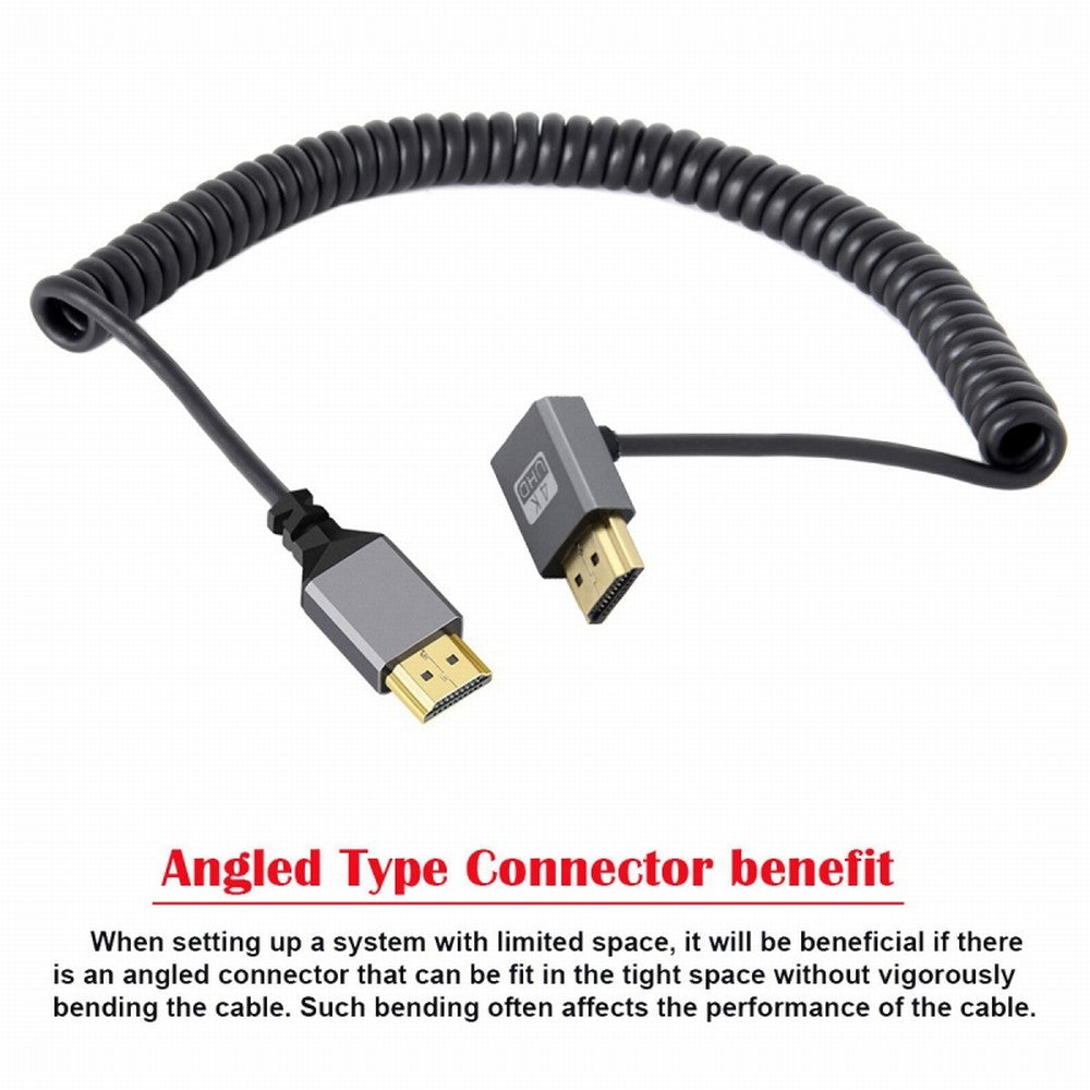 HDMI 2.0 Male to HDMI Male 4K 60hz Stretch Coiled Cable Up Angled 90 Degree for HDTV Computer Laptop Monitor HD-035-UP