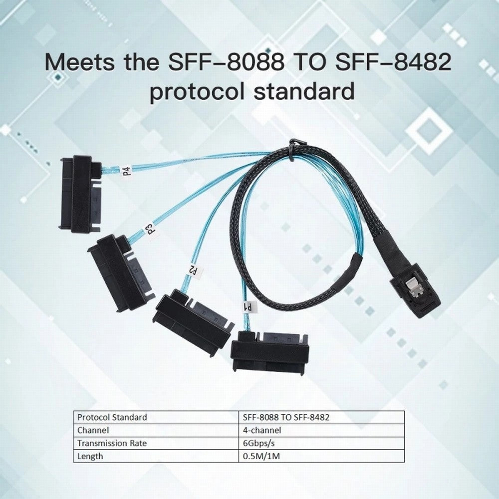 Internal 36 Pin Mini SAS SFF-8087 Host to 4 SFF-8482 Target SAS Disk IDE Power Cable 100cm SF-002-1.0M