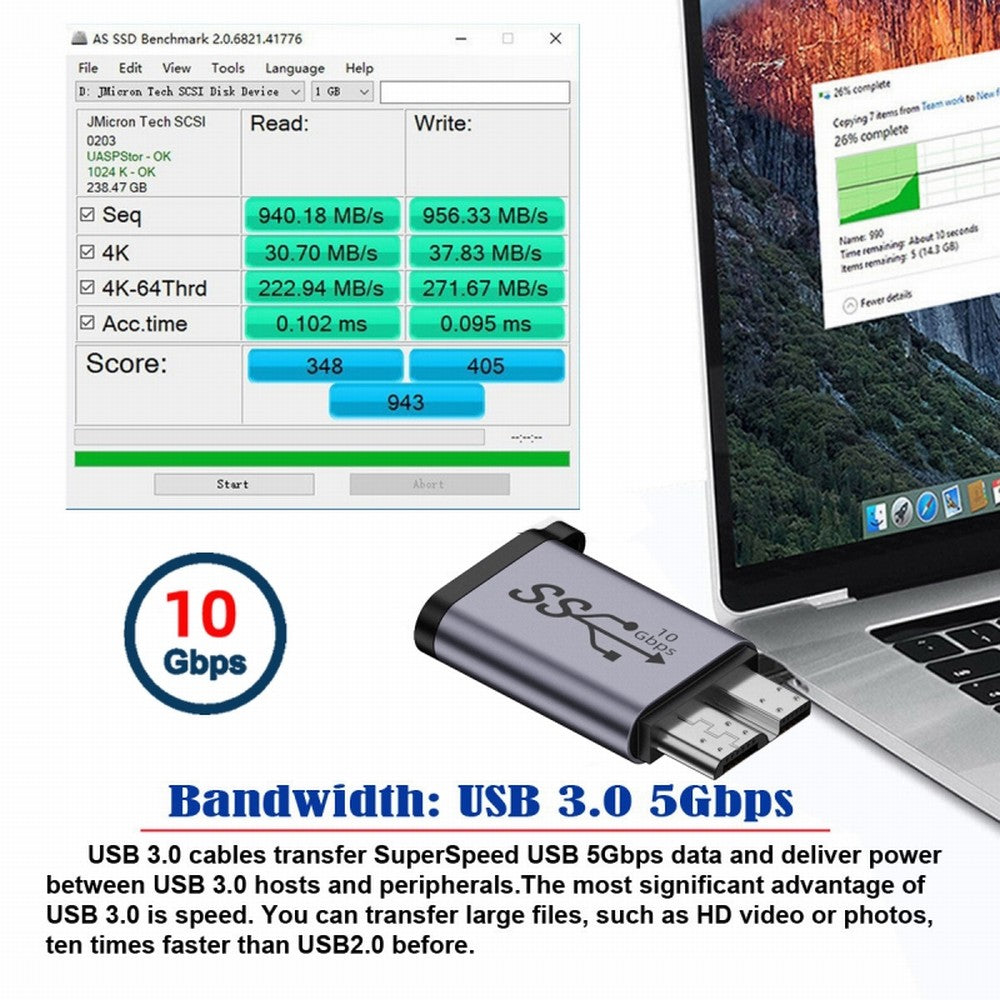 USB-C USB 3.1 Type C Female to Micro USB 3.0 Male Data Adapter 10Gbps Data Power with Chain for Laptop SSD Disk UC-082-MMCC