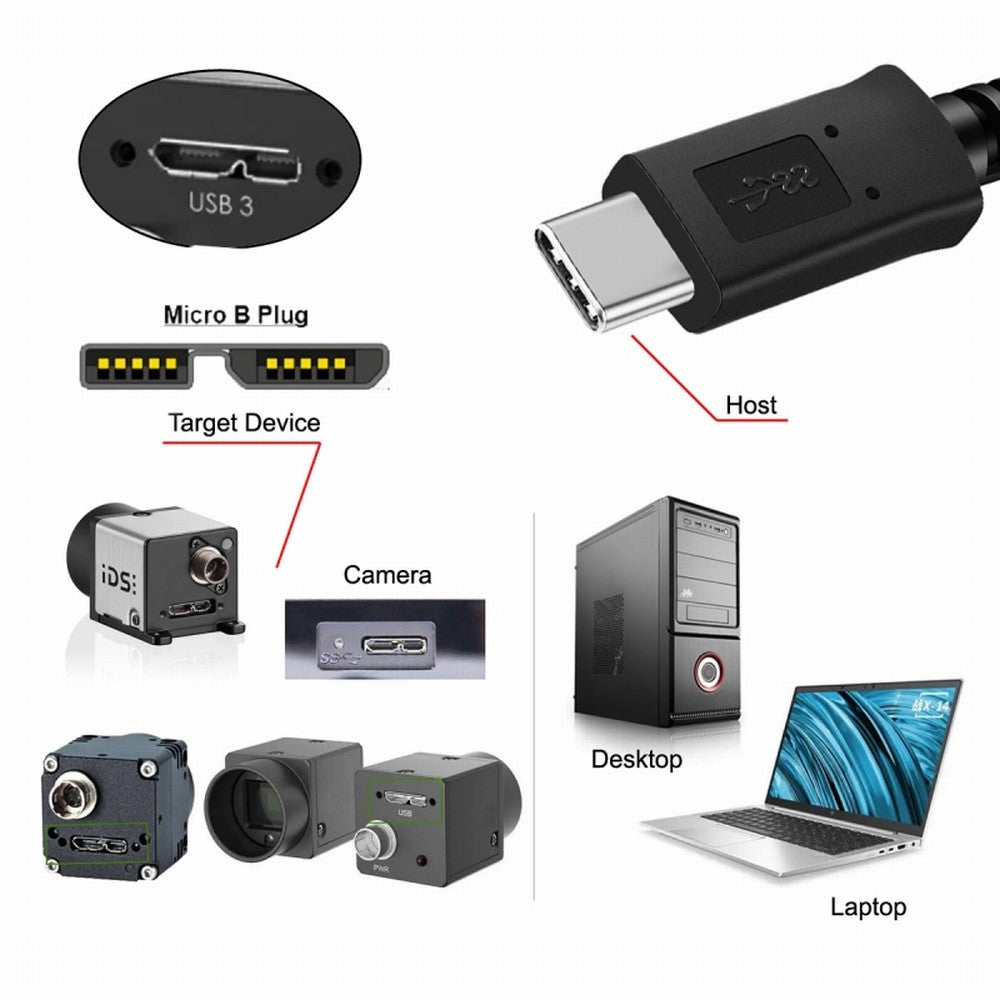 5Gbps USB-C Type-C Host to Micro USB3.0 Screw Mount 90 Degree Right Angled for Industrial Camera Storage UC-105-RI