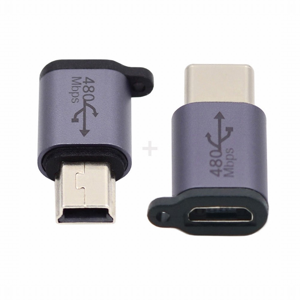 2pcs/lot USB2.0 Micro Female to Mini USB Type-C USB-C Male Power Adapter 480Mbps Data with Chain Holes UC-091-MF
