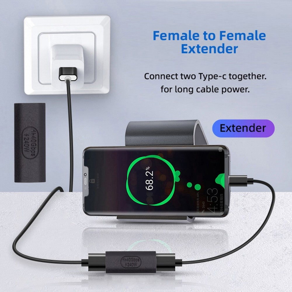 USB4 Type C Female to Female Extension 240W Power 40Gbps Data 8K Video Extender Adapter for NS Phone Laptop UC-103-FF