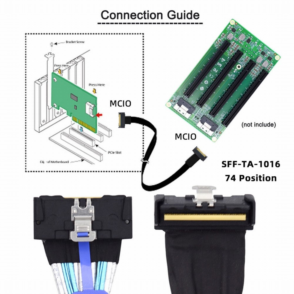 PCI-E 5.0 Mini Cool Edge IO MCIO Angled PCI-E 8i 74Pin Male to MCIO 74Pin Male Extender Cable 35cm SF-063-UP