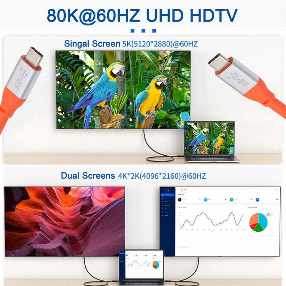 USB3.2 Cable 20Gbps Ultra Soft High Flex 100W 8K 5K 4K USB4.0 Hyper Super Flexible Cord Male to Male CC-UC-033-OR
