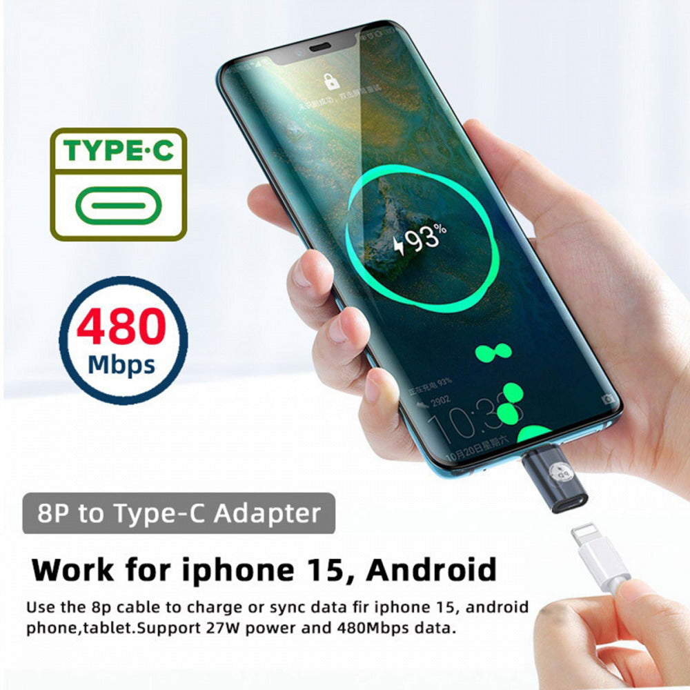 USB-C Type C Male to 8P Female 27W Power 480Mbps Data Adapter Compatible with iPhone 15 & Android & Tablet U2-058-LT019