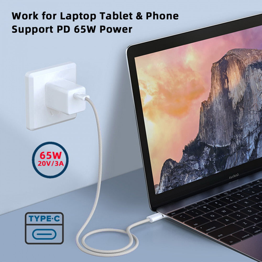 USB-C Type C Male to Male PD 27W 65W Power 480Mbps Data Cable White Sleeve for Phone & Tablet & Laptop UC-072-SL