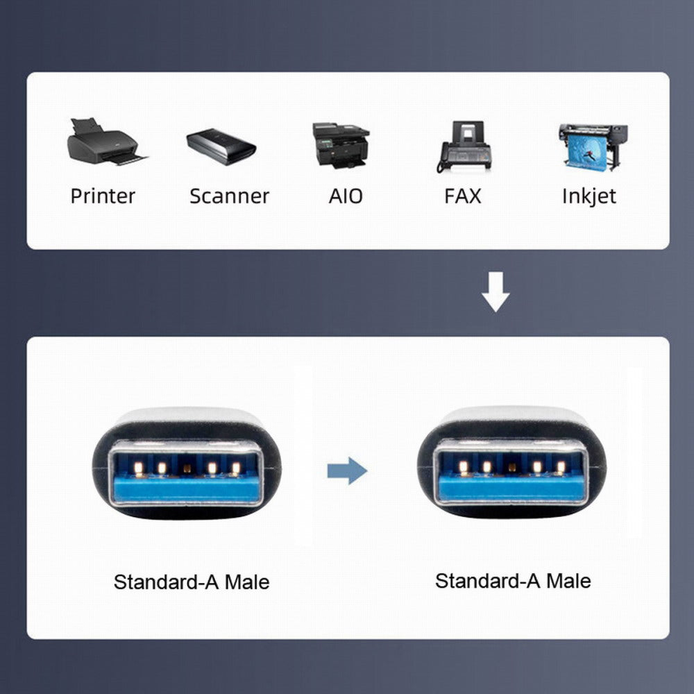 USB 3.0 Type-A Male to USB3.0 A Male Cable Silver 5Gbps for Disk SSD Camera Data 30cm U3-075-AM