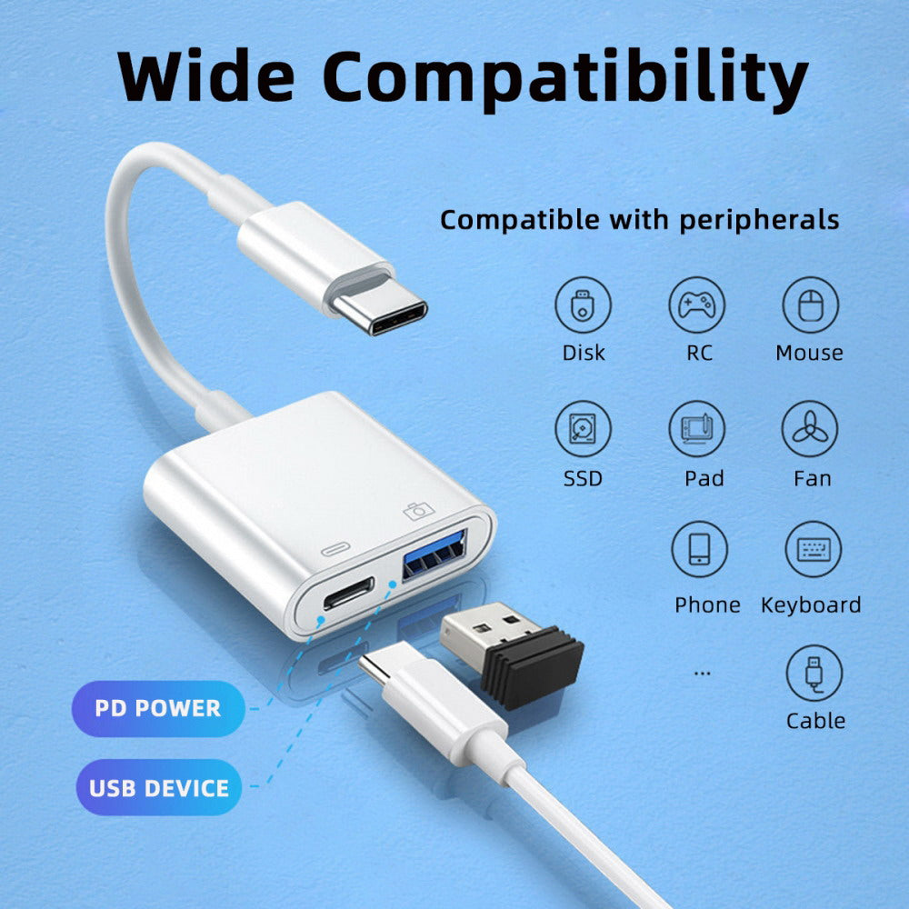 Type C USB-C to Standard Type-A USB3.0 Female with PD Power Charge Adapter Compatible with Macbook Laptop Tablet Phone UC-155-TC002