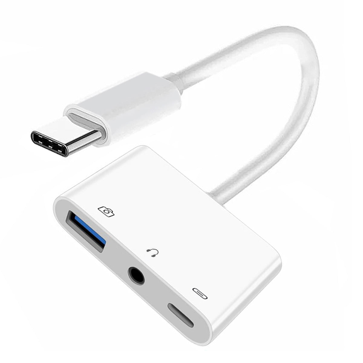 Type C USB-C to 3.5mm Audio AUX & Type-A USB2.0 OTG Female with PD Power Charge Adapter Compatible with Laptop Tablet Phone UC-155-TC004