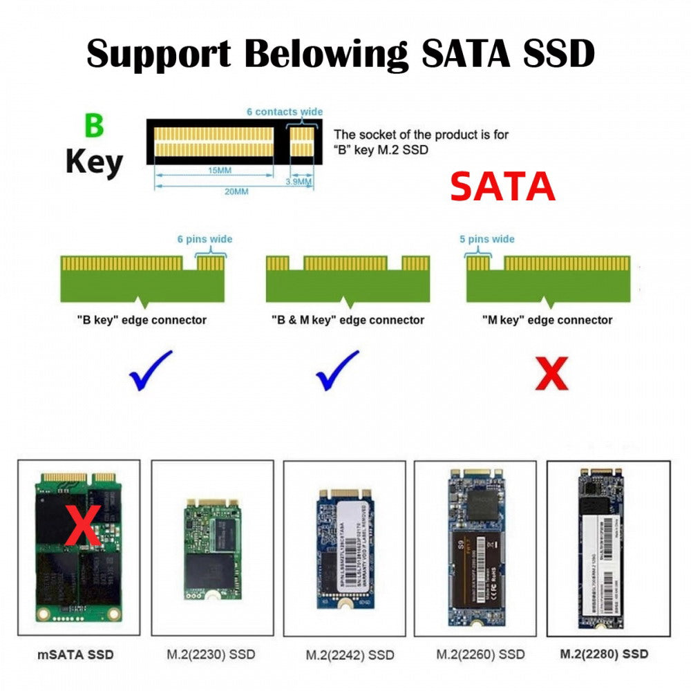 NGFF B-Key 22x30mm to 22x42mm Male to Female Extension Adapter for 2230 SSD LTE Card SA-068-BKEY