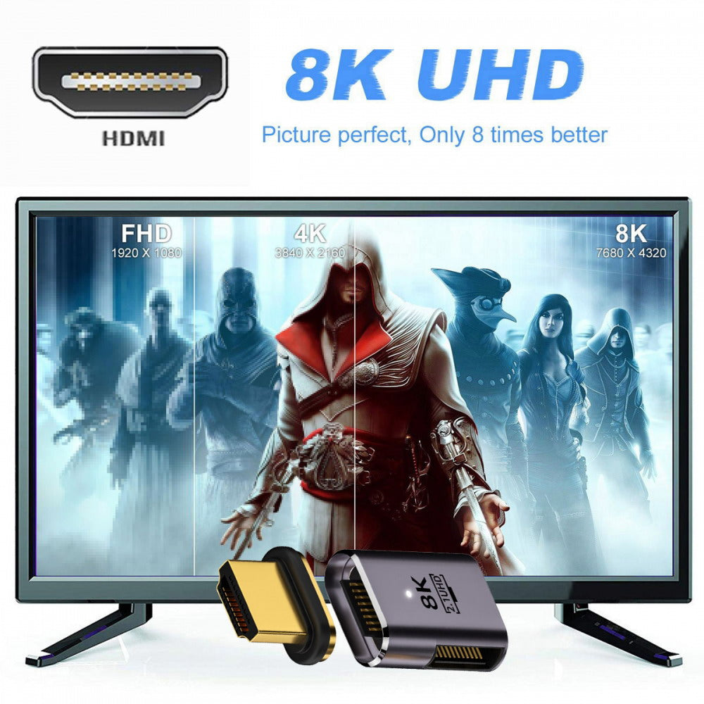90 Degree Left Angled Magnetic 8K Type-A HDMI 2.1 Male to Female Straight Video Adapter for Laptop HDTV HD-042-LE