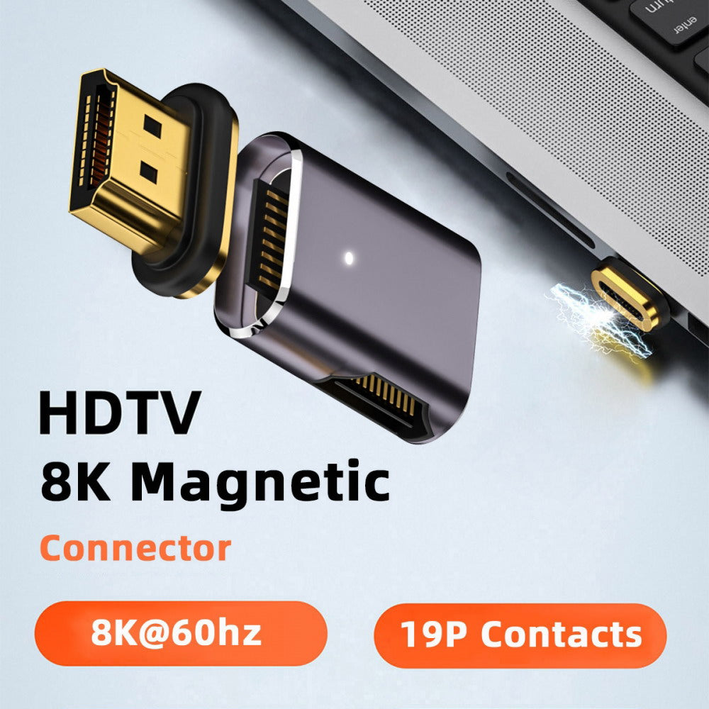 90 Degree Right Angled Magnetic 8K Type-A HDMI 2.1 Male to Female Straight Video Adapter for Laptop HDTV HD-042-RI