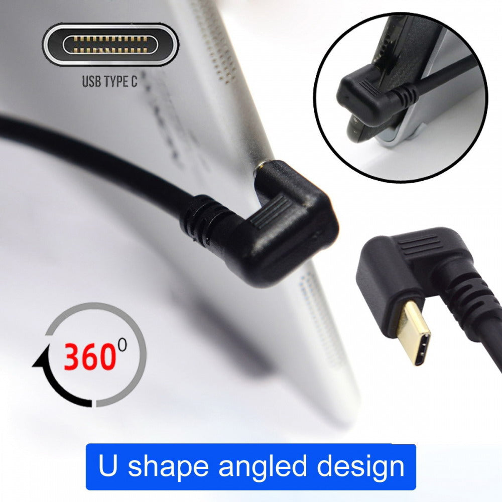 Right Angled USB3.0 Type-A to Type C USB-C Male to Male Power Data Cable 5Gbps USB-C Opposite U Shape Back Angled UC-101-RI
