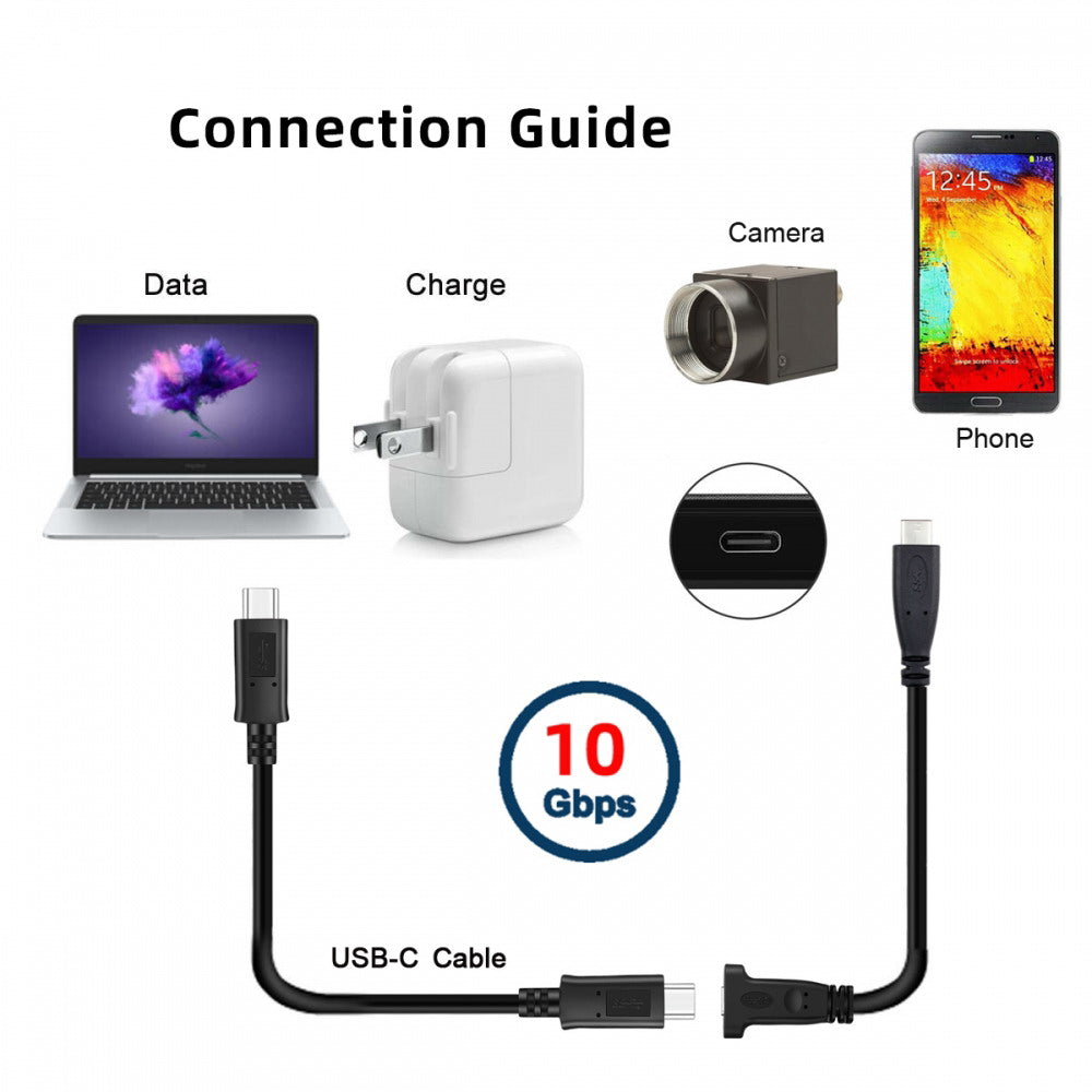 USB-C USB 3.1 Type C Male to Female Extension Data Cable with Panel Mount Screw Hole UC-041-BK