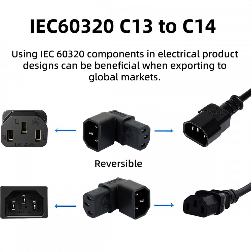 IEC Male C14 to Up Direction Right Angled 90 Degree IEC Female C13 Power Extension Adapter AC Convertor PW-031-UP