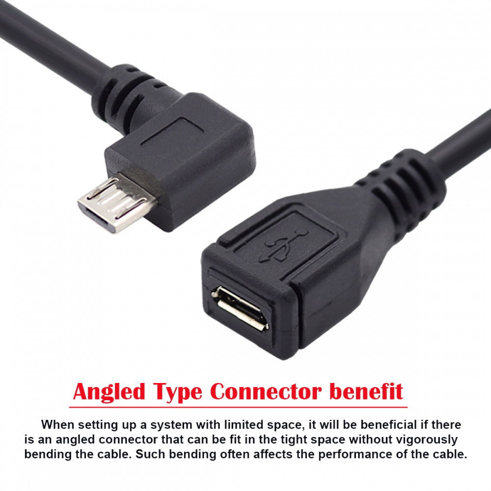 Micro USB 2.0 90 Degree Right Angled Male to Female Tablet Phone Extension Cable 50cm U2-096-RI