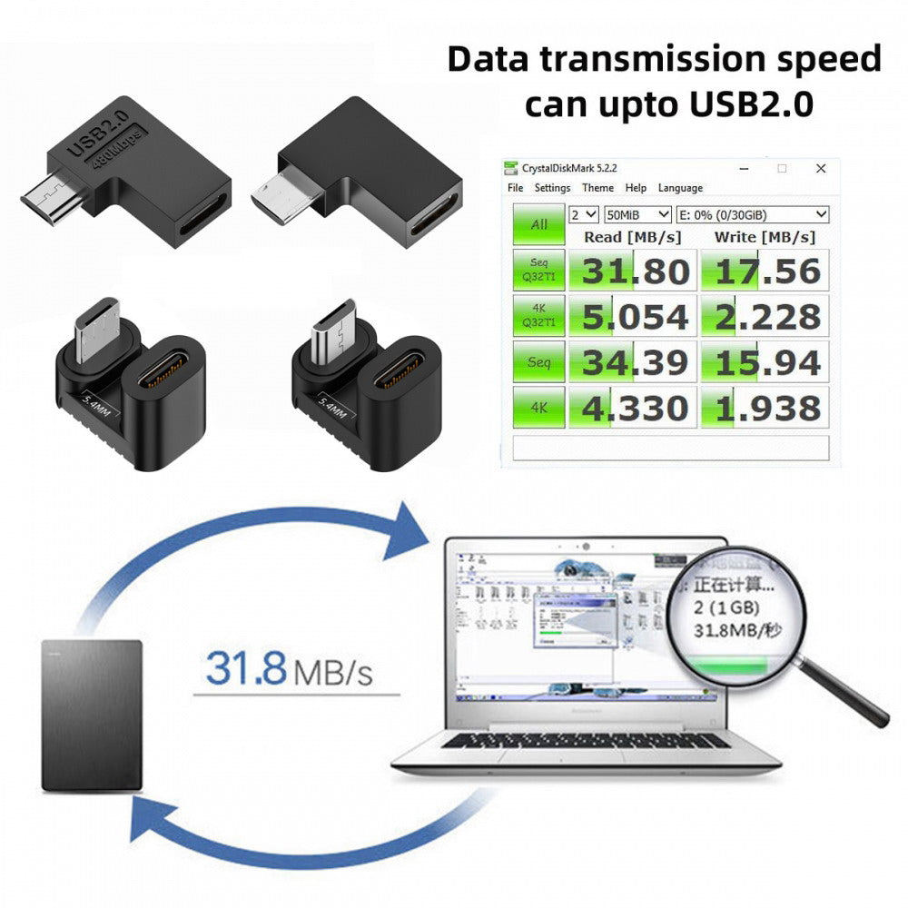 4pcs/lot USB-C USB2.0 Type C Female to Micro USB Male Power Data Adapter 90/360 Degree Angled Type UC-102