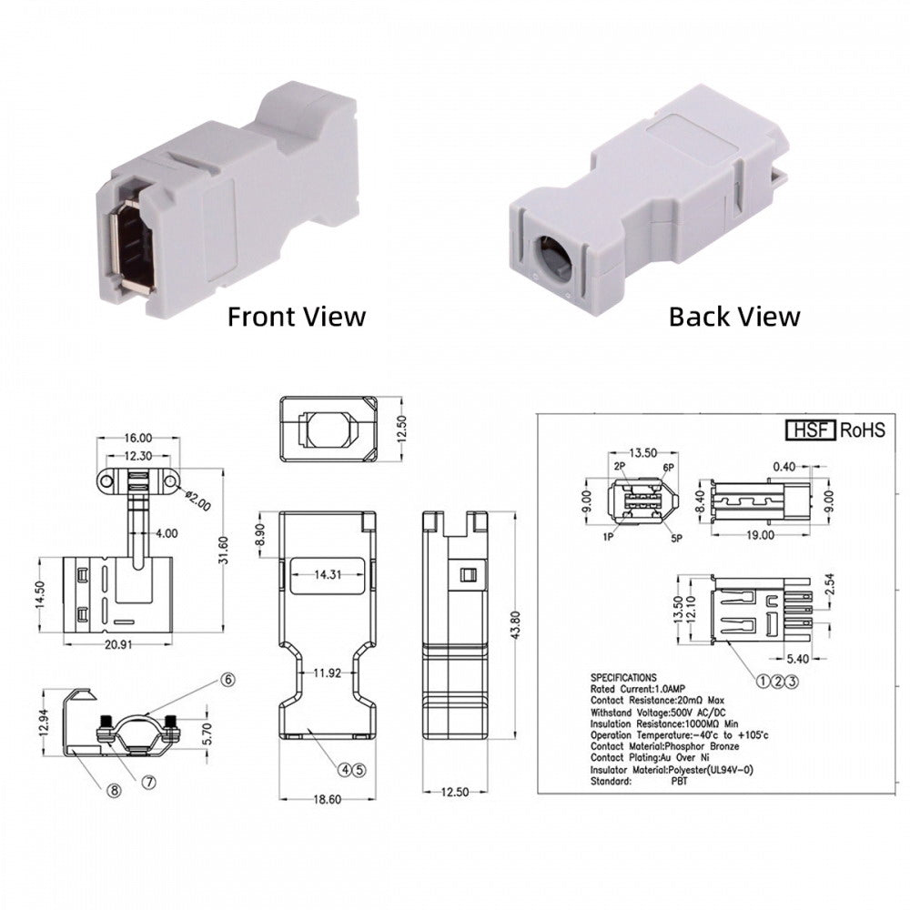 SM-6E I/O Connector IEEE 1394 6Pin CN3 Socket 55100-0670 Female JZSP-CMP9-1-E Compatible with Yaskawa Panasonic Servo 54280-0609 CN-010-FE