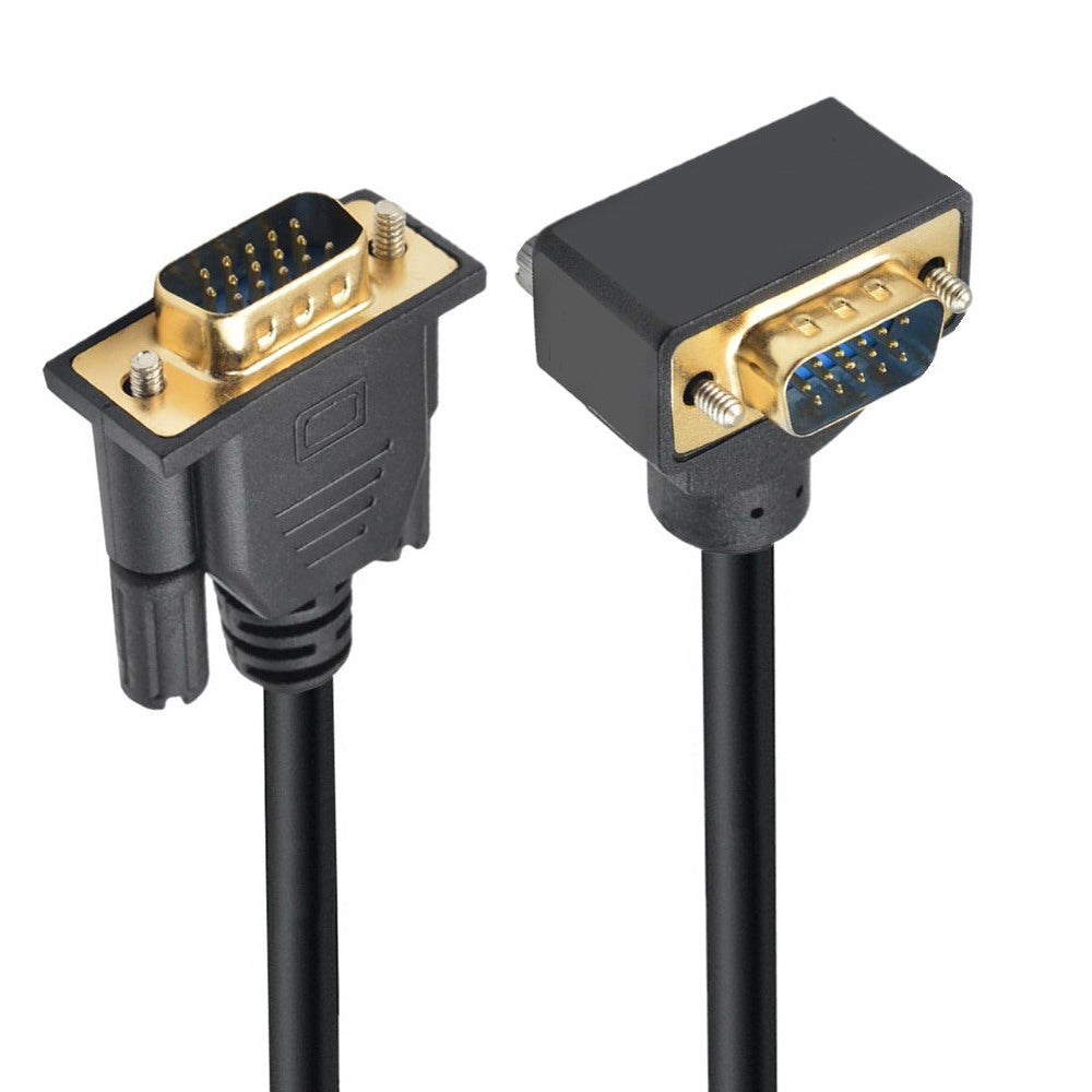 90 Degree Down Angled VGA RGB Male to Straight Male Extension Cable 3COAX+6C for Monitor Projector Computer DB-007-DN