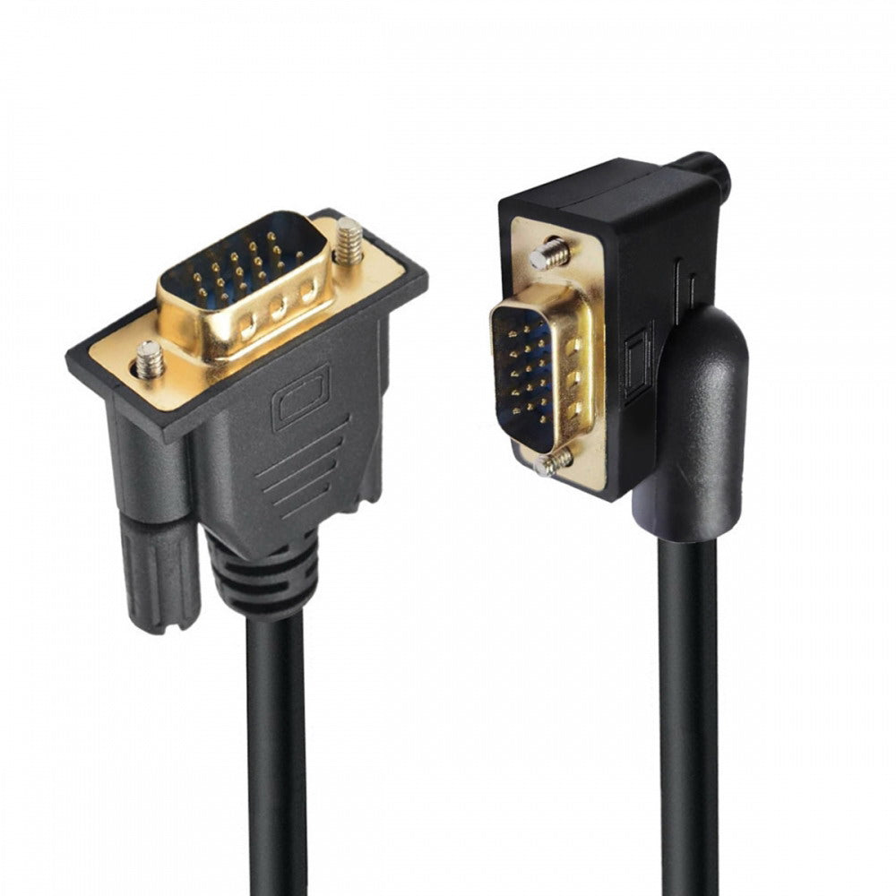 90 Degree Left Angled VGA RGB Male to Straight Male Extension Cable 3COAX+6C for Monitor Projector Computer DB-007-LE